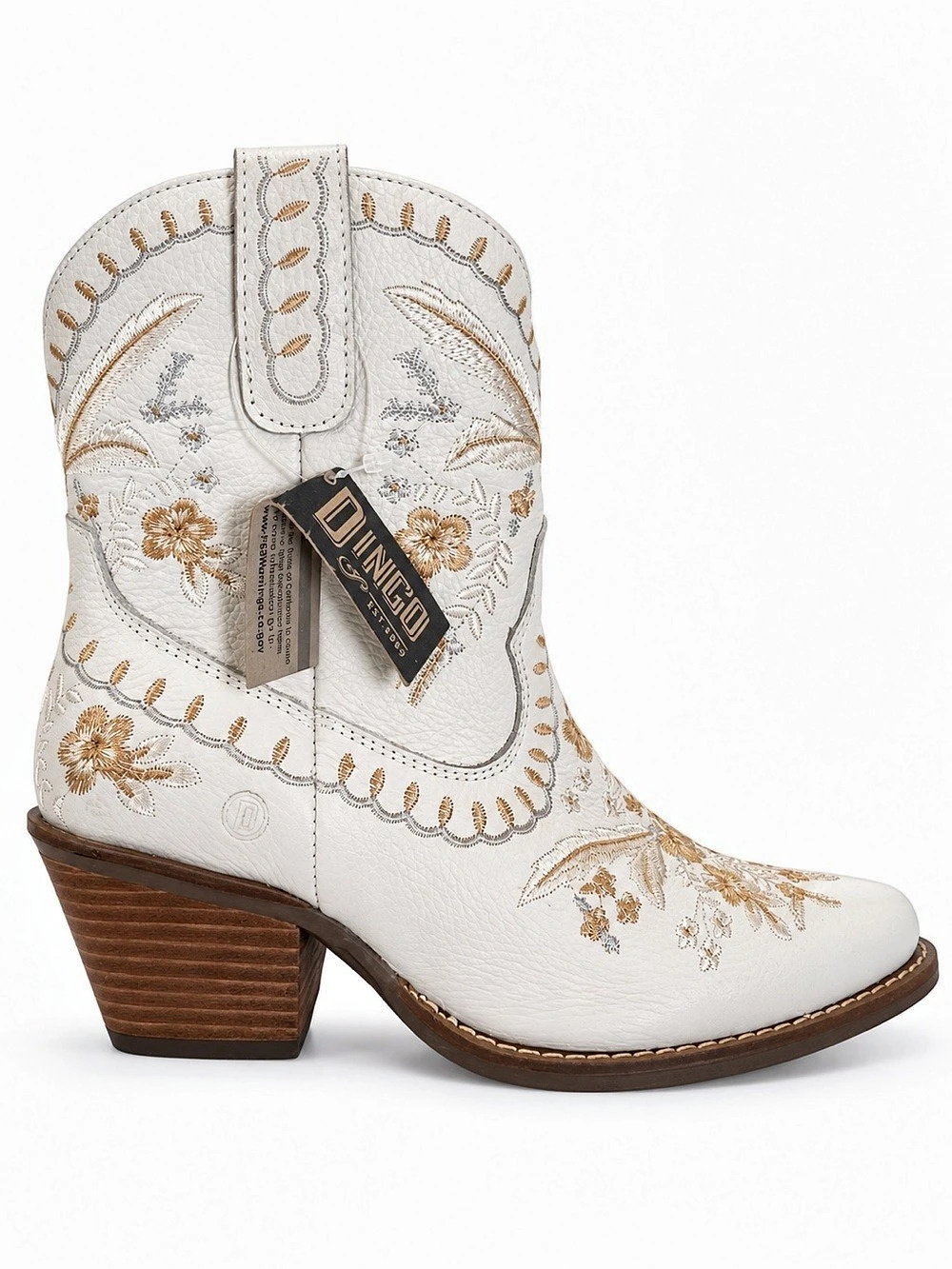 Dingo Primrose Embroidered Western Heeled Boots White & Brown